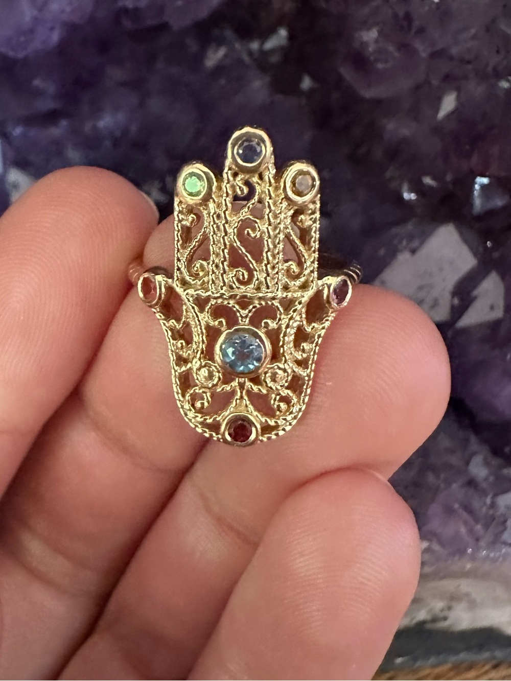 14k Gold Over Silver Hamsa Ring 🪬, Hand Shaped Ring, Boho, Egyptian, Gypsy